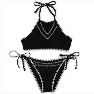 Black High Neck Halter Style Bikini